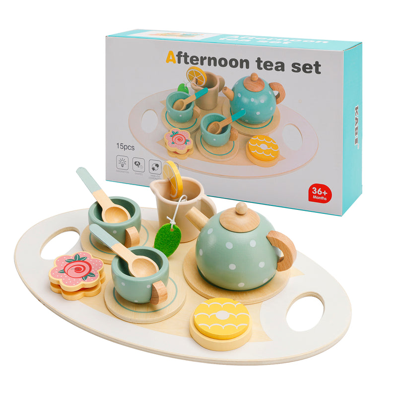 15Pcs Western Kitchen Wooden Tea Sets Play Kitchen Dishes/Tea Toy Set For Kid