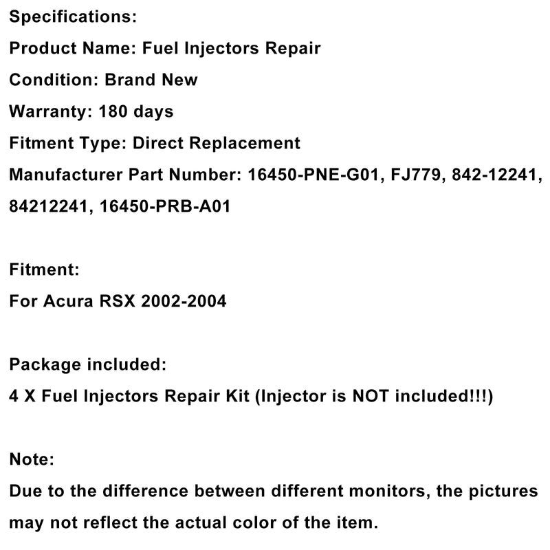4PCS Fuel injector rebuild kit 16450-PNE-G01 Fit Acura RSX 2.0L-L4 2002-2004