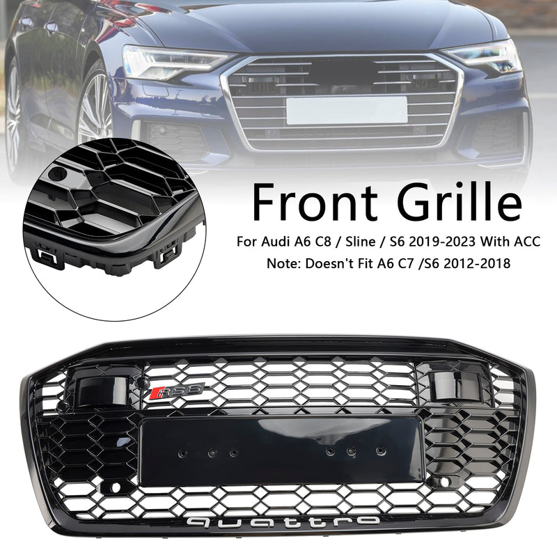 RS6 Style Honeycomb Mesh Front Grill Grille Fit Audi A6 S6 2019-2023 W/ACC