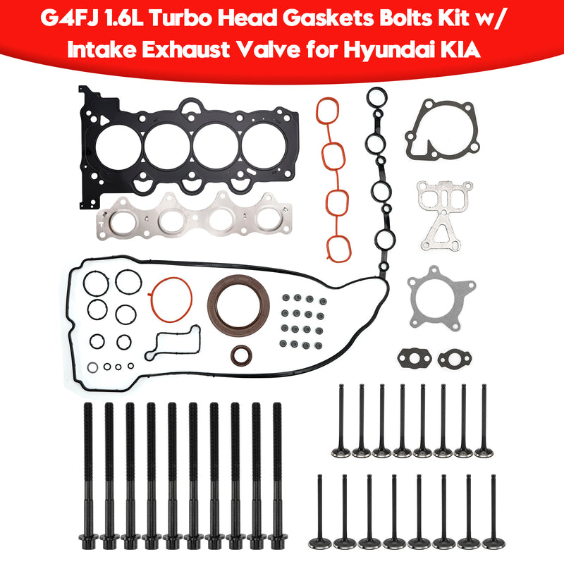 G4FJ 1.6L Turbo Head Gaskets Bolts Kit w/ Intake Exhaust Valve for Hyundai KIA