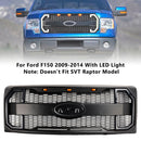 Matte Black Raptor Style Front Bumper Grille Grill Fit Ford F150 2009-2014 W/LED