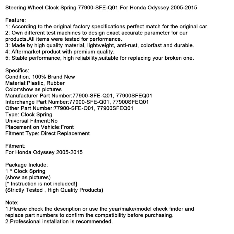 Steering Wheel Clock Spring 77900-SFE-Q01 For Honda Odyssey 2005-2015