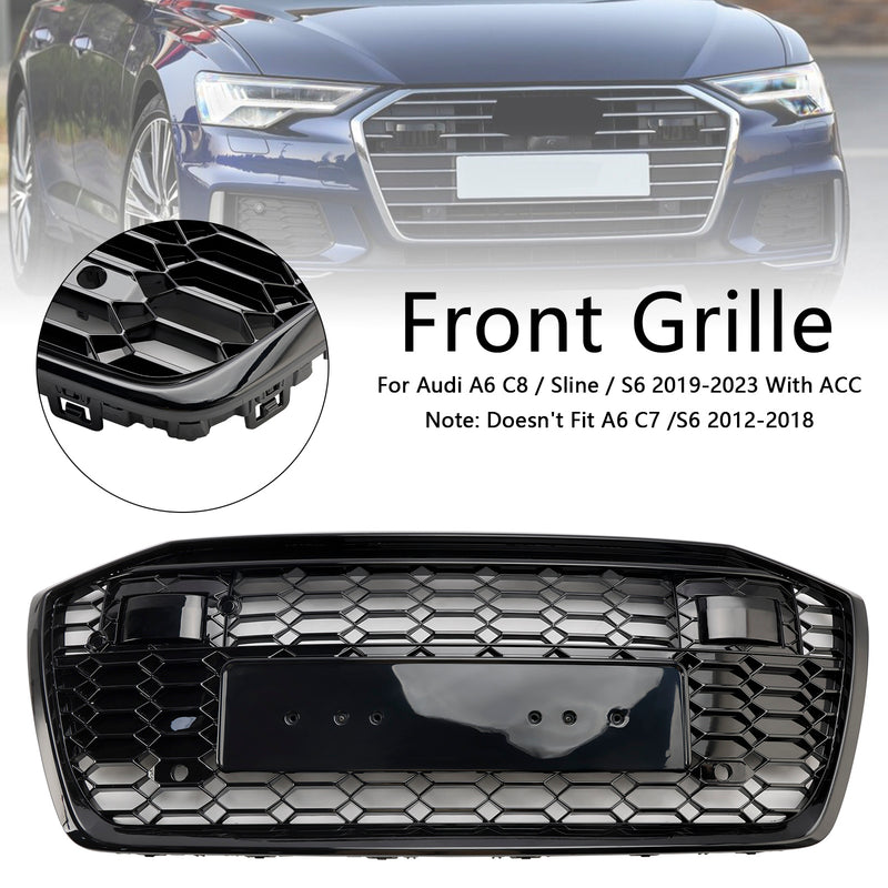 RS6 Style Honeycomb Mesh Front Grill Grille Fit Audi A6 S6 2019-2023 W/ACC