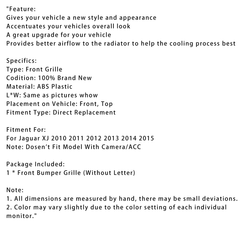 Gloss Black Front Bumper Grill Grille Fit Jaguar XJ 2010-2015