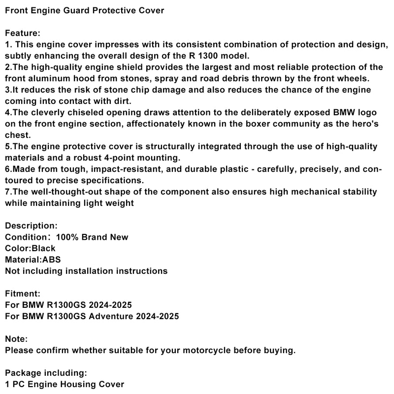 Front Engine Guard Protective Cover For BMW R1300GS / Adv 2024-2025