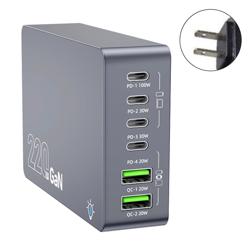 6-in-1 Wireless Charging Station Charger Clock LED Digital Display Alarm Clock