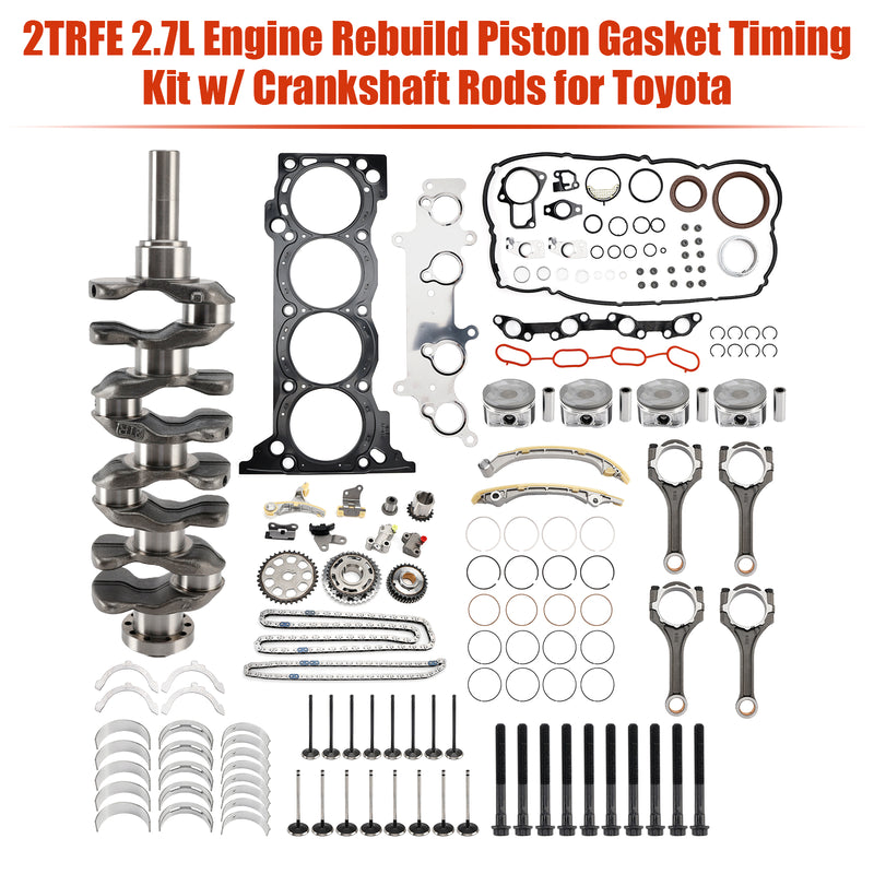 2TRFE 2.7L Engine Rebuild Piston Gasket Timing Kit w/ Crankshaft Rods for Toyota