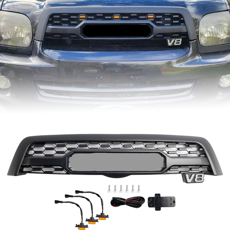 2005 2006 2007 Toyota Sequoia V8 Matte Black Front Bumper Grill Grille W/ Led Light