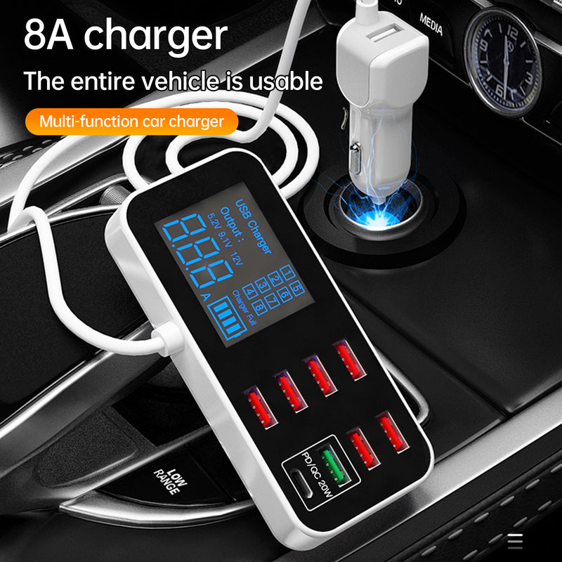 Car Charger USB PD5V1A QC3.0 Display Small Car 8 Port Car Cigarette Lighter