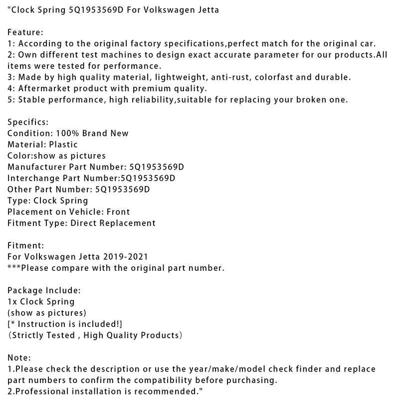 Clock Spring 5Q1953569D For Volkswagen Jetta 2019-2021