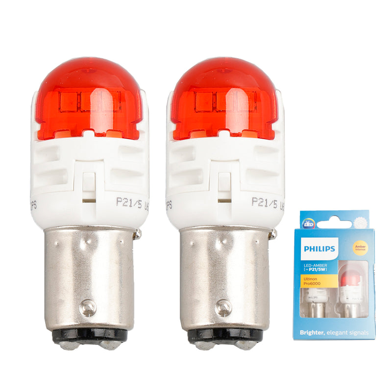 For Philips 11499AU60X2 Ultinon Pro6000 LED-AMBER P21/5W intense AMBER 80/16lm