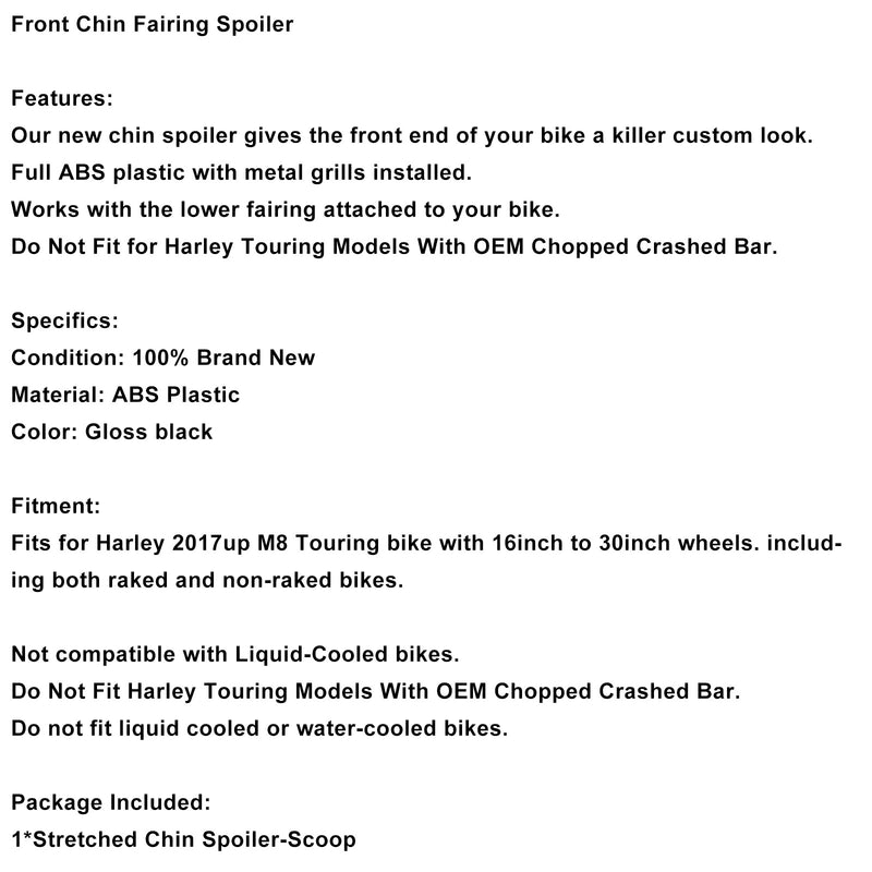 Front Chin Fairing Spoiler For Touring Road Street Glide Electra Glide M8 2017+