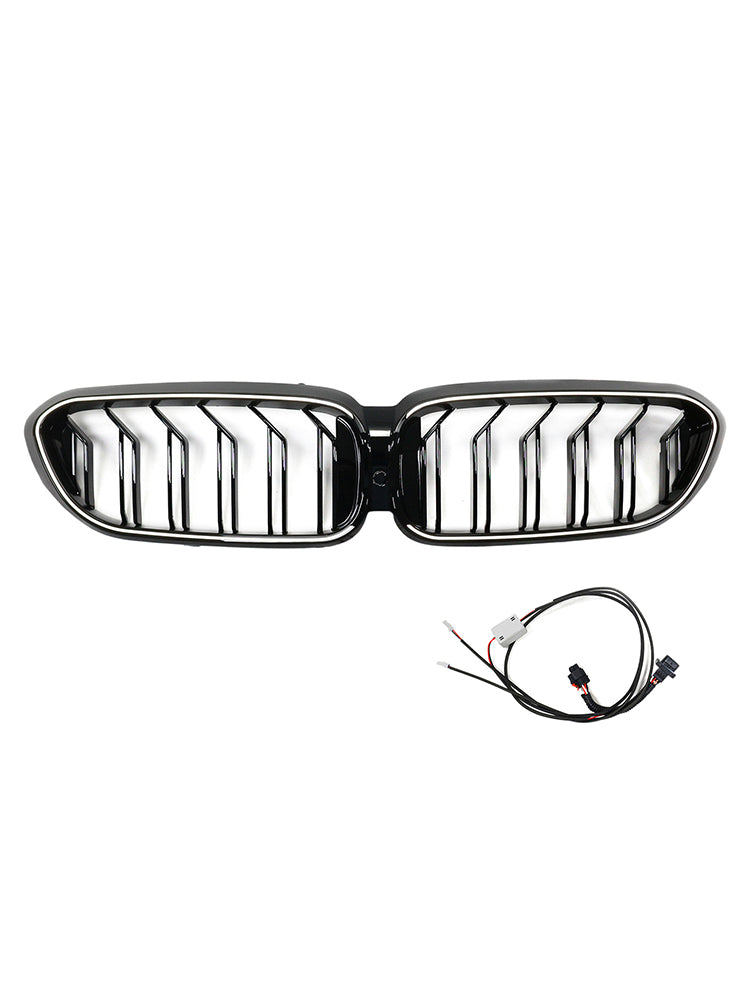Double Slat Front Kidney Grille Fit BMW 5 Series G30 G31 2017-2020 Gloss Black