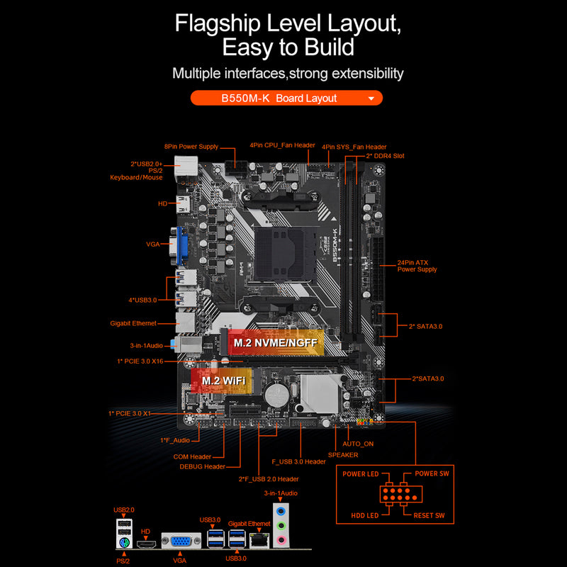 B550M-K Computer Motherboard AM4 protocol M.2 Hard Drive Supports Ryzen 3-5
