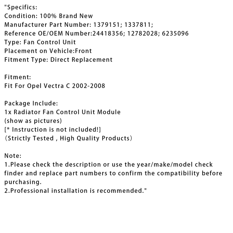 Radiator Fan Control Module For Opel Vectra C 02-08 12782028 1337811