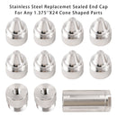 Stainless Steel Sealed End Cap 1.375x24 TPI 12Pcs for Cone Shaped Parts - 5/8-24 Hose Inlet