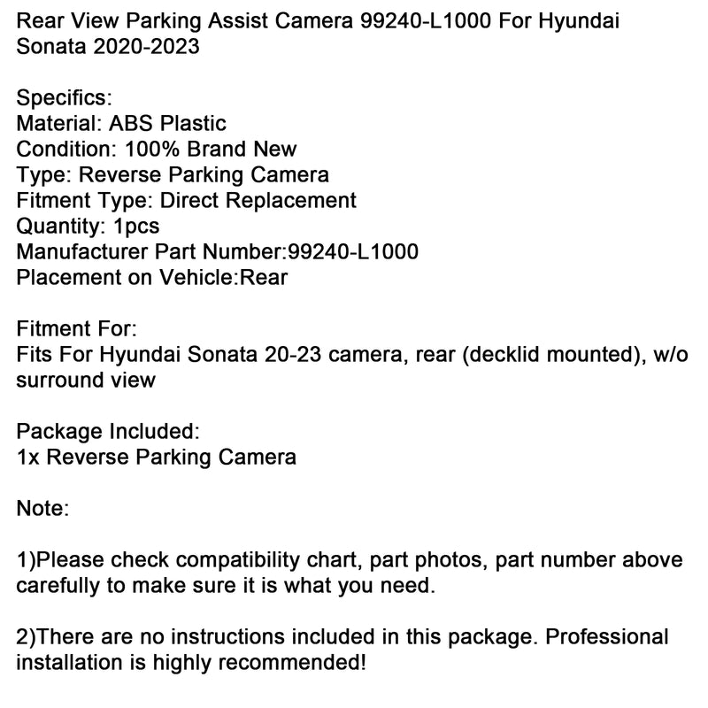 Rear View Parking Assist Camera 99240-L1000 For Hyundai Sonata 2020-2023
