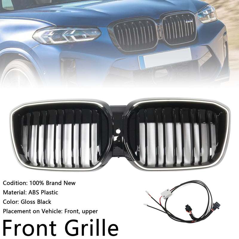 Double Slat Gloss Black Front Kidney Grill Grille Fit BMW IX3 G08 LCI 2022-2024