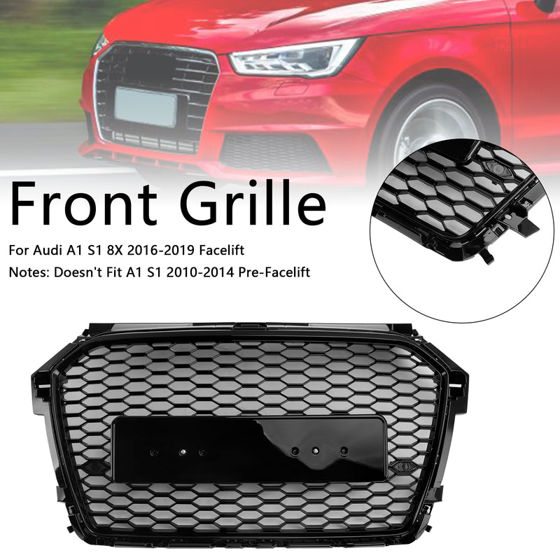 RS Style Honeycomb Bumper Grille Fit Audi A1 S1 8X Facelift 2016-2019 Black