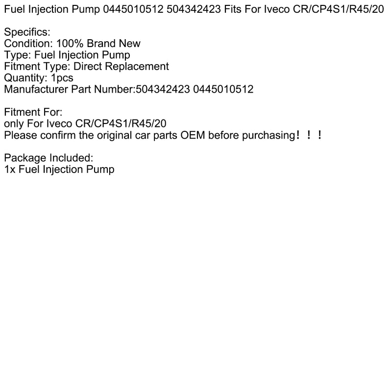 Fuel Injection Pump 0445010512 504342423 Fits For Iveco CR/CP4S1/R45/20