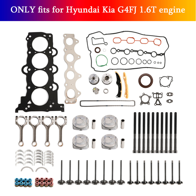 G4FJ 1.6T Engine Piston Gasket Valve Bearing Timing Kit w/ Rods for Hyundai KIA
