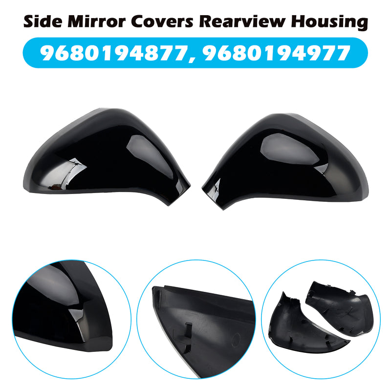 Side Mirror Covers Rearview Housing Bright Black for Peugeot 207 Hatchback