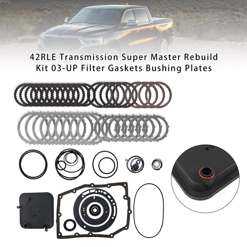 42RLE Transmission Super Master Rebuild Kit 03-UP Filter Gaskets Bushing Plates