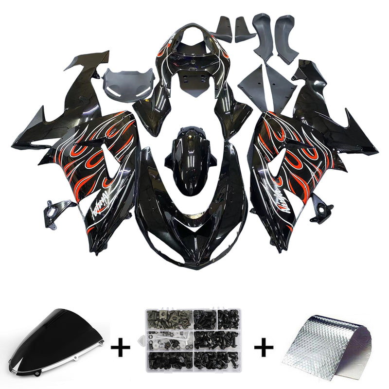 Fairings 2006-2007 Kawasaki ZX 10R Black Red Flame  Generic