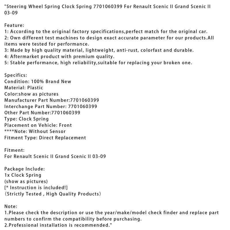 Spring Clock Spring 7701060399 For Renault Scenic II Grand Scenic II 03-09