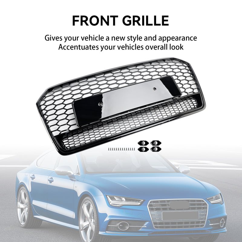 RS7 Style Honeycomb Front Bumper Grill Grille Fit Audi A7 C7 S7 2016-2018 Black