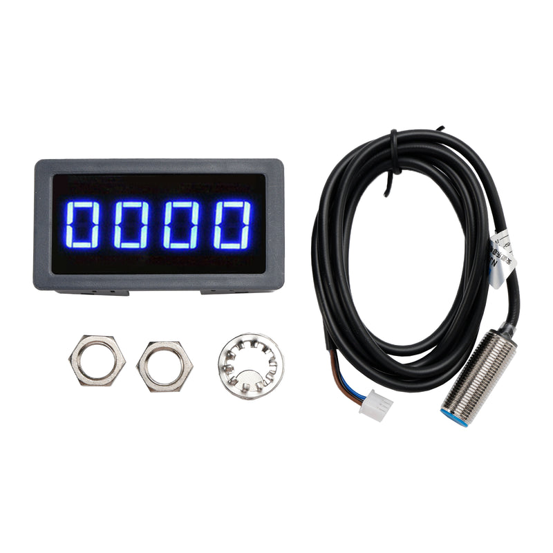 Tachometer 4 Digital LED Tach RPM Speed Meter + Hall Proximity Switch Sensor NPN