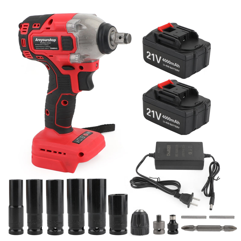 Brushless Impact Wrench Torque Rattle Gun Electric Ratchet w/battery 1/2" 21V
