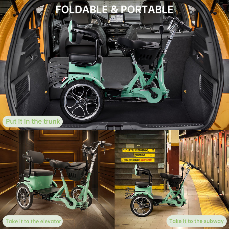400W 48V 12A Elder Electric folding trike 3 wheel e-bike with Rear Seat