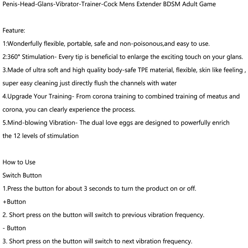 Adult Game Penis Head Glans Vibrator Trainer Cock Mens Extender BDSM
