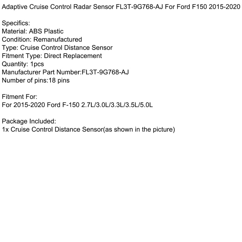 Adaptive Cruise Control Radar Sensor FL3T-9G768-AJ For Ford F150 2015-2020