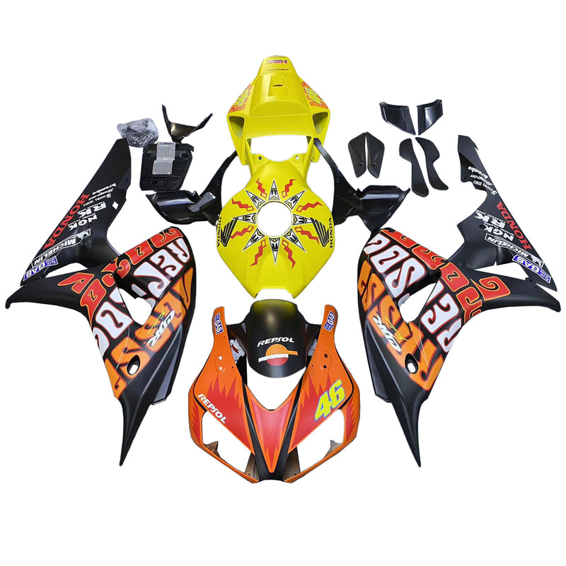 Fairings 2006-2007 Honda CBR 1000 RR Black Yellow Valentino Rossi   Generic