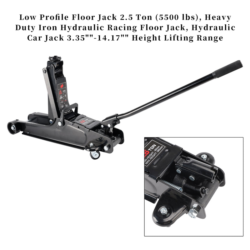 Low Profile Floor Jack 2.5 Ton (5500 lbs)  3.35"-14.17" Height Lifting Range