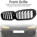 Double Slat Front Kidney Grille Fit BMW 5 Series G30 G38 2021-2024 Gloss Black