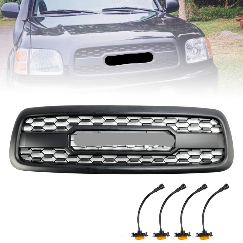 2001-2004 Toyota Sequoia Matte Black Front Bumper Grill Grille With Amber LED Lights
