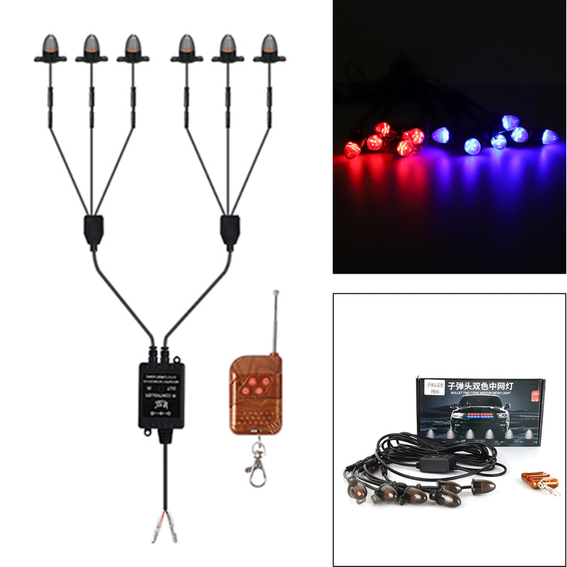 6Pcs Front Grille LED Flashing Lighting Bullet Head Appearance For Universal Car
