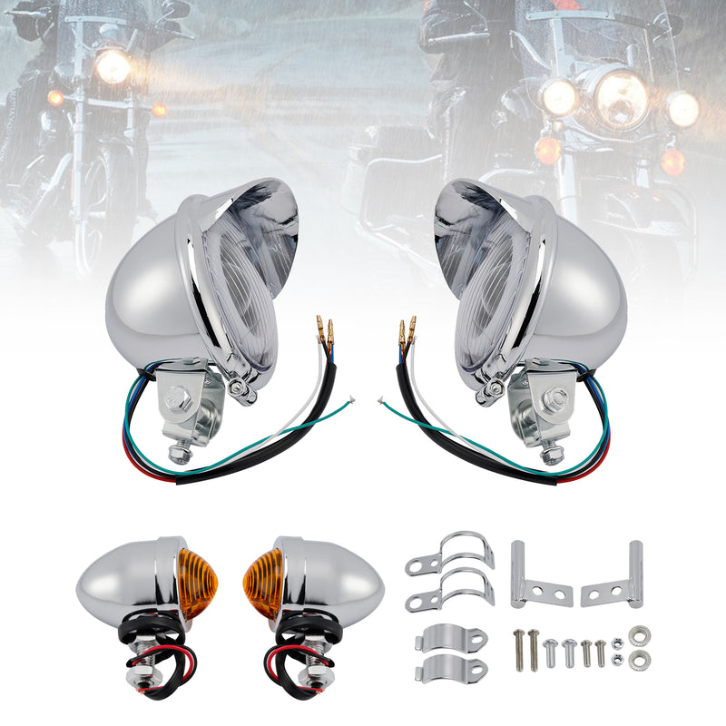#D17 Headlight Lamp Spotlight Universal Coler Switch Fits Chrome For Motorcycle