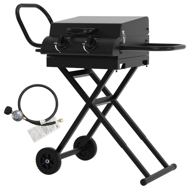 Portable Leg Propane Grill Folding Gas Grill Griddle w/Hood & Side Shelf