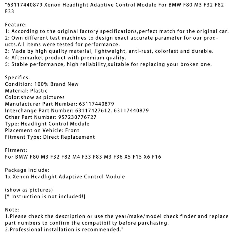63117440879 Xenon Headlight Adaptive Control Module For BMW F80 M3 F32 F82 F33