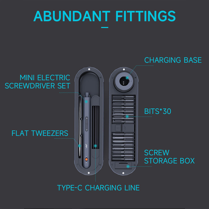 30 Magnetic Drill Bits Electric Torque 0.35N.m Electronic Products Cell Phone Camera Laptop Watch Repair Tool Magnetic Storage Rechargeable Electric Screwdriver 360° Shadowless Built-in LED Lights Mini Electric Screwdriver