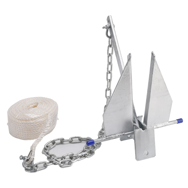 Hot-Dipped Boat Anchor Kit 13Lbs Sliding Anchor & Rope Set Silver Fits For Boat 13lbs