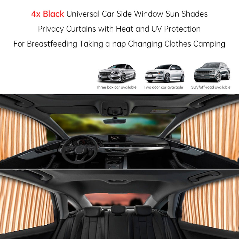 4 PCS Universal Car Side Window Sun Shades Gold For Breast feeding Taking a nap