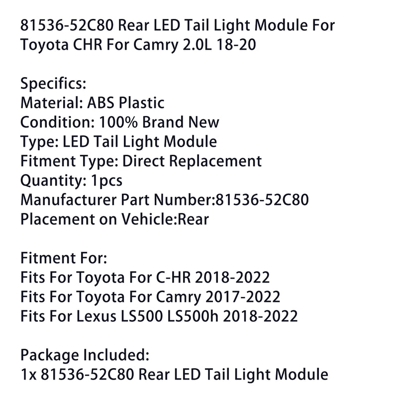 81536-52C80 Rear LED Tail Light Module For Toyota CHR For Camry 2.0L 18-20