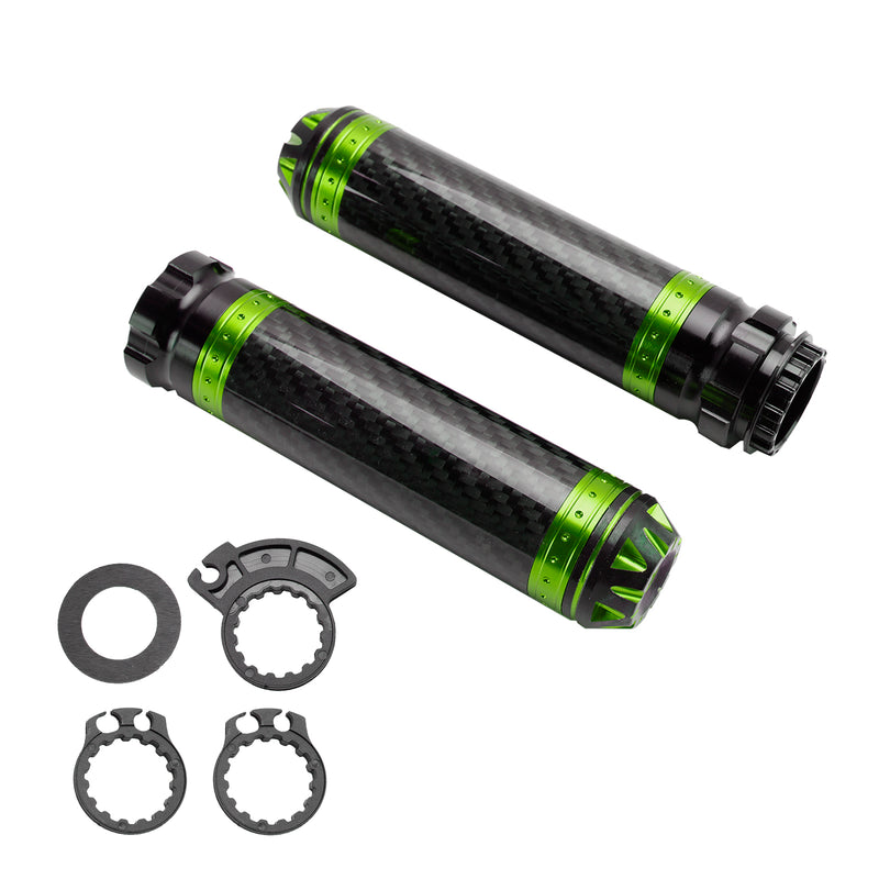 Universal 7/8"/22Mm Motorcycle Handle Bar Carcon Grips Green For Motorcycles Silver