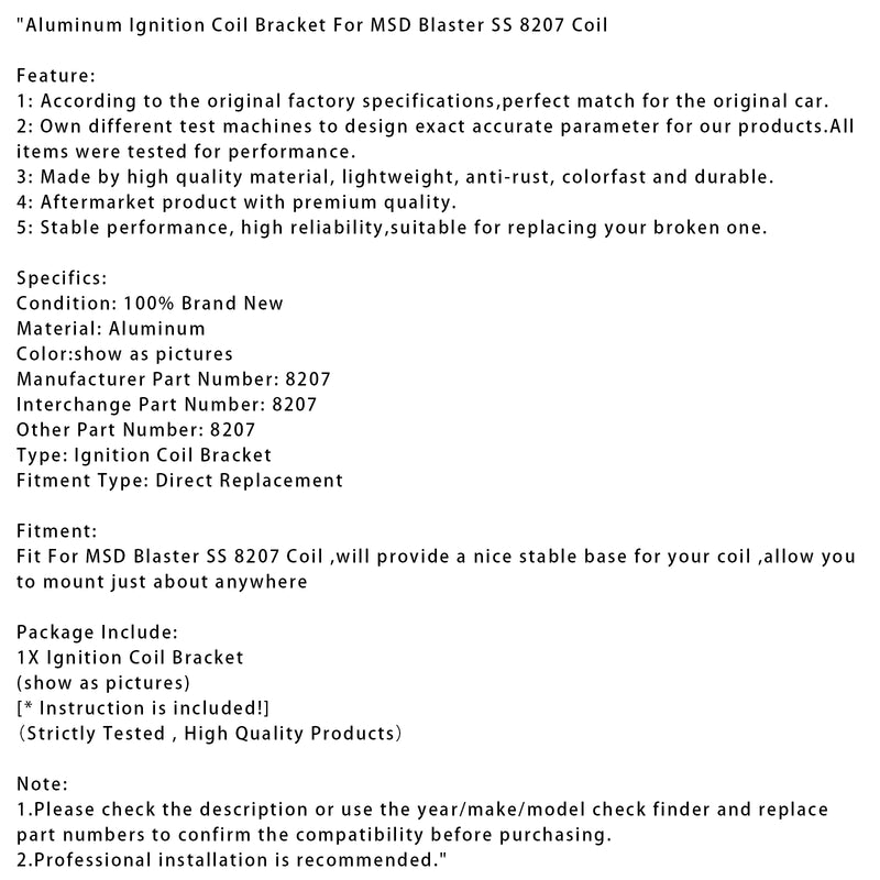 Aluminum Ignition Coil Bracket For MSD Blaster SS 8207 Coil