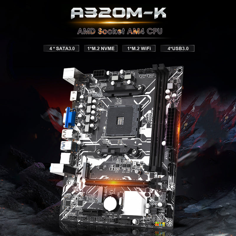 A320M-K Computer Motherboard AMD Socket AM4 CPU WIFI NVME Gigabit Network Card